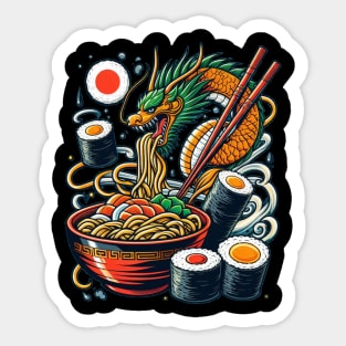 Sushi and Ramen Dragon Men Women Vintage Japanese Sticker